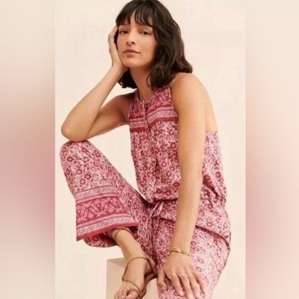 Faherty Adella jumpsuit Sun up block print organic cotton. NWOT